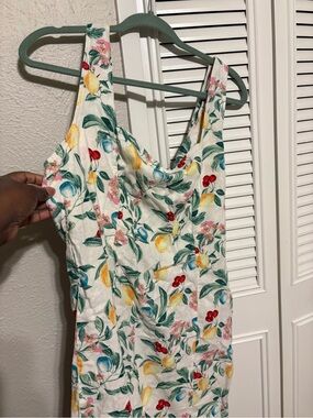 Old Navy White Floral & Fruit Print Tank Top with Yellow, Pink and Red Accents